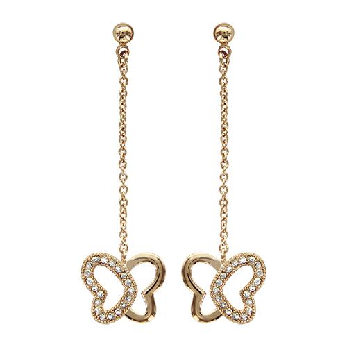 Boucles d'oreilles Plaqué Or et Zirconium Sertis Chainette Papillon Ajouré