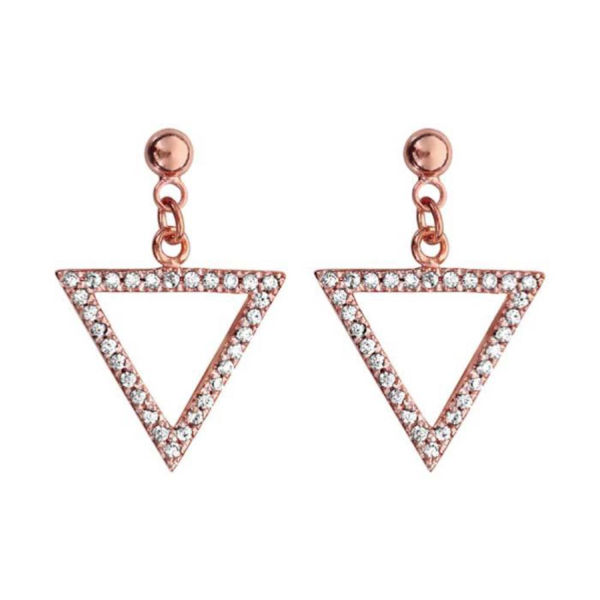 Boucles d'Oreilles Plaqué Or Rose Triangle avec Zirconium Blancs Sertis