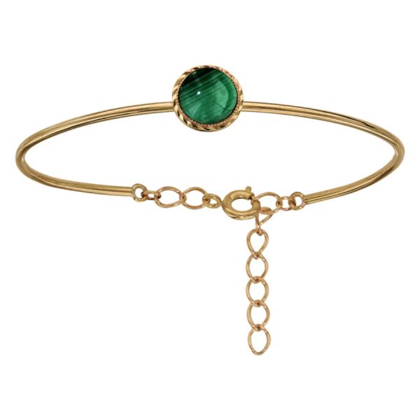 Bracelet Plaqué Or Semi Rigide Pierre Malachite Véritable