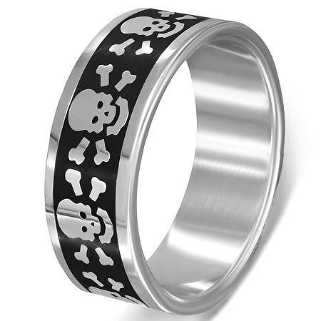 Bague Acier 316 L Bicolore Anneau Tête de Mort Pirate