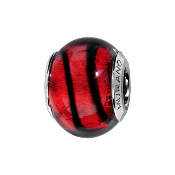 Charms Argent 925 Perle Murano Rouge Filet Noir