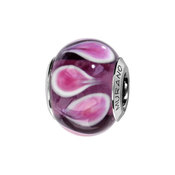 Charms Argent 925 Perle Murano Violet Goutte Rose
