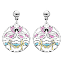 Boucles d'oreilles Argent 925 Flamant Rose Vitrail Translucide 