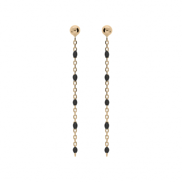 Boucles d'oreilles Tige Argent 925 Dorure Jaune Olives Résine Noire