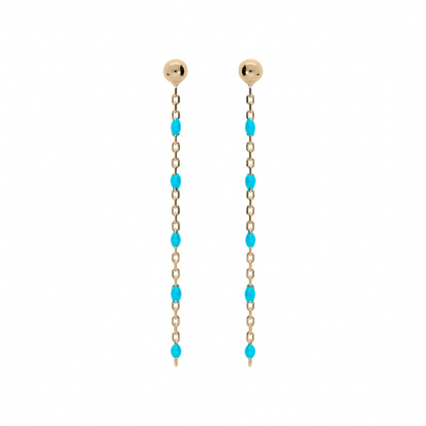 Boucles d'oreilles Tige Argent 925 Dorure Jaune Olives Résine Turquoise