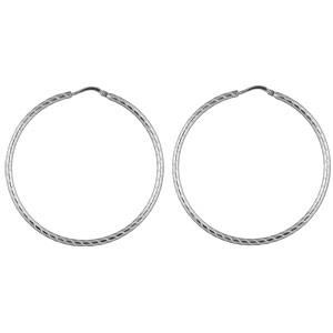 Boucles d'oreilles Argent 925 Créole Fil Rond Strié 2 mm Diam. 50 mm