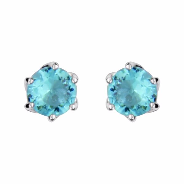 Boucles d'oreilles Argent 925 Pierre Ronde Zirconium Bleu Ciel Serti Griffes