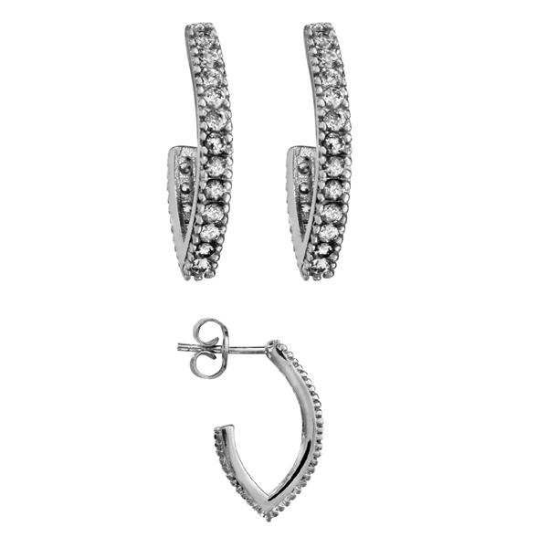 Boucles d'oreilles Argent 925 Demi Créoles Ovale avec Zirconium Sertis