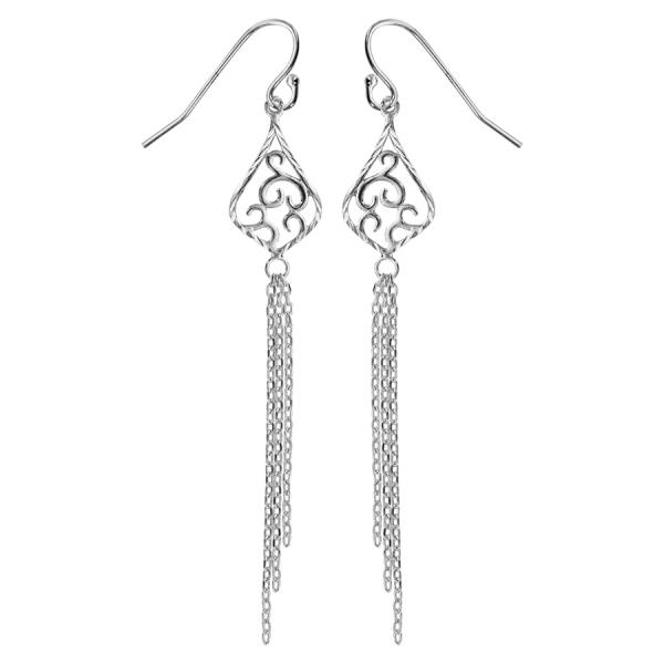 Boucles d'oreilles Argent 925 Pendantes Goutte Filigrané 3 Chainettes