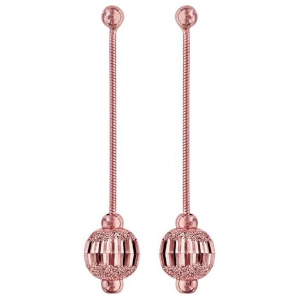 Boucles d'oreilles Argent 925 et Dorure Rose Longues Boule Diamanté Ciselée