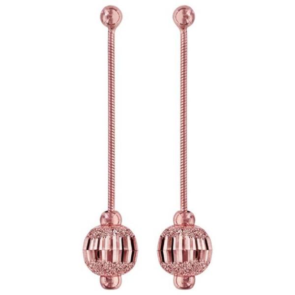 Boucles d'oreilles Argent 925 et Dorure Rose Longues Boule Diamanté Ciselée