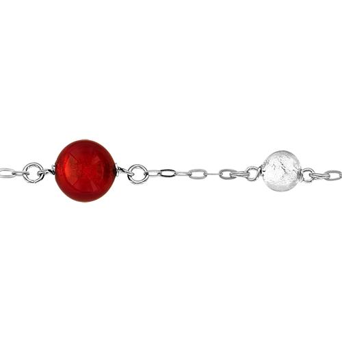 Bracelet Argent 925 Verre de Murano 3 Boules Rouge et Blanc
