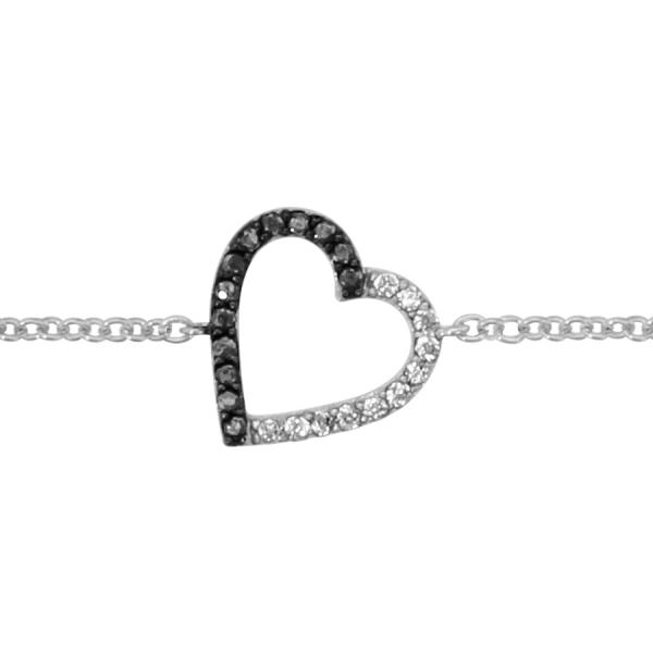 Bracelet Argent 925 et Zirconium Sertis Bicolore Coeur Evidé