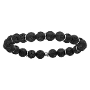 Bracelet Argent 925 Elastique Pierre de Lave Noire avec Rondelles