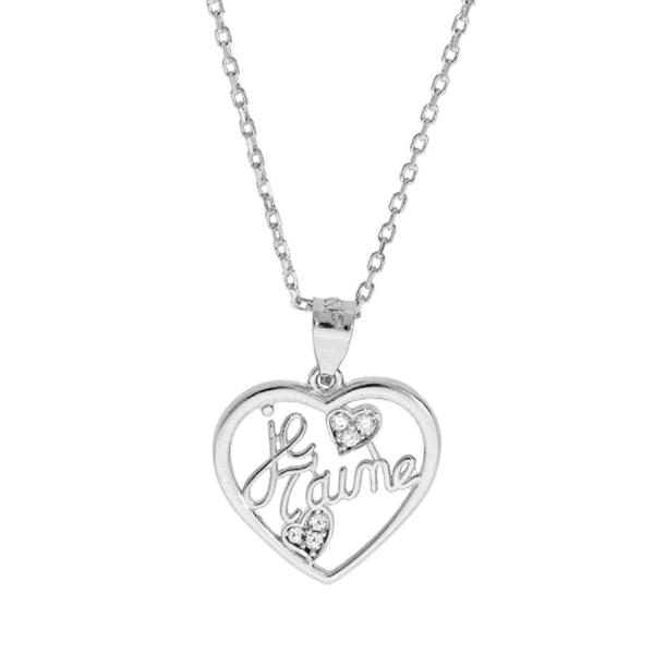 Collier Argent 925 Pendentif Coeur "Je t'aime" Zirconium