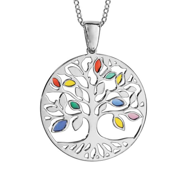 Collier Argent 925 Arbre de Vie Multi-Couleurs