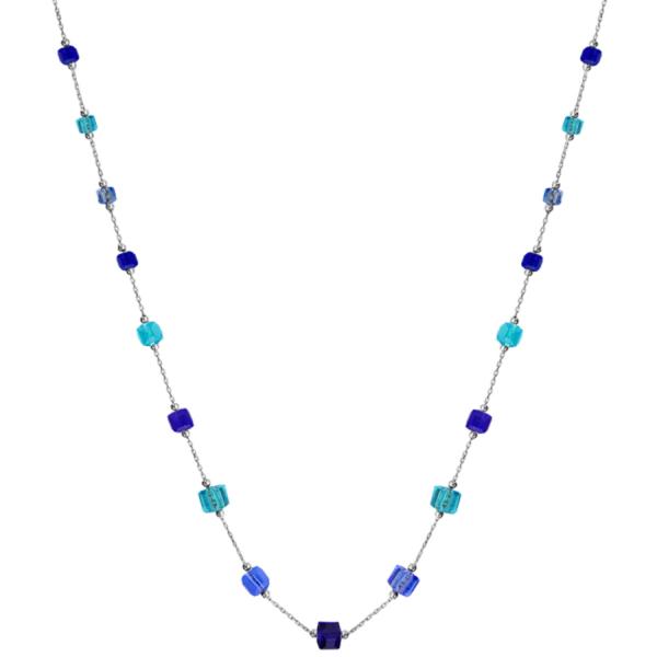 Collier Argent 925 Cubes en Verre Degrade Bleu