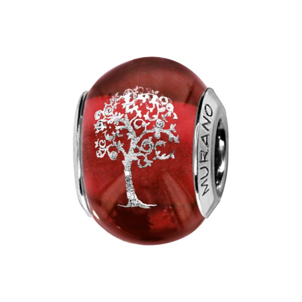 Charms Argent 925 Perle Murano Arbre De Vie Rouge 