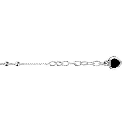 Chaîne de Cheville Argent 925 Boules avec Pampille Coeur Zirconium Noir