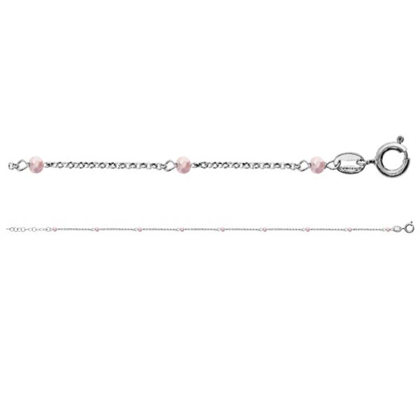 Chaîne de Cheville Argent 925 Boules Perles de Verre Facetés Rose