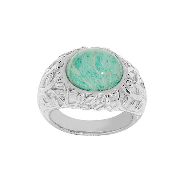 Bague Argent 925 Feuillage Sculpté Cabochon Amazonite