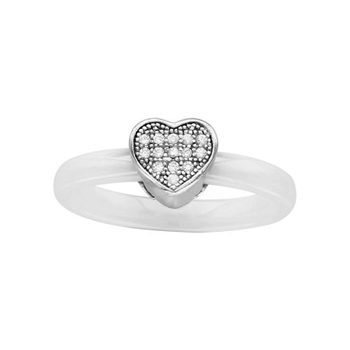 Bague Argent 925 Anneau Céramique Coeur Zirconium Micro Sertis Blanche