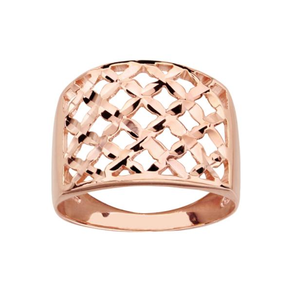 Bague Argent 925 Dorure Rose Quadrillage Ajouré Diamanté