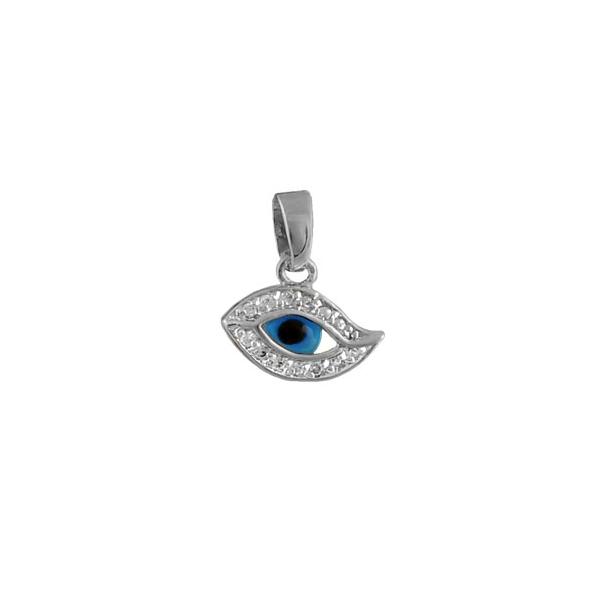 Pendentif Argent 925 Oeil de la Chance Zirconium Blanc