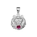 Pendentif Argent 925 Tête de Lion Zirconium Rouge