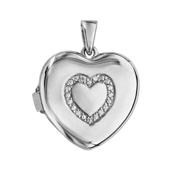 Pendentif Argent 925 Cassolette Coeur 20 mm Zirconium Sertis à Graver