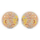 Boucles d'oreilles Acier 316 L Rondes Soleil Jaune Orangé avec Nacre