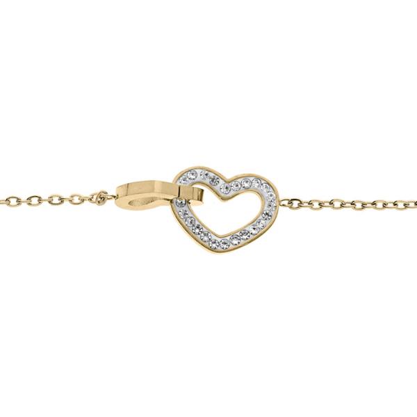 Bracelet Acier 316 L et PVD Jaune Double Coeur Zirconium