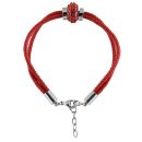 Bracelet Acier 316 L Cuir Rouge Perle Beads Strass Rouge