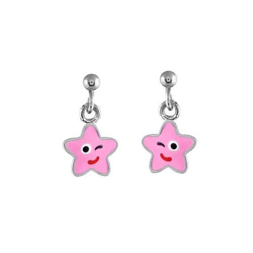 Boucles D'oreilles Enfant En Argent 925 Avec Cristaux - Motif étoile - Fermeture Sécurité Clip - Marque Butterfly