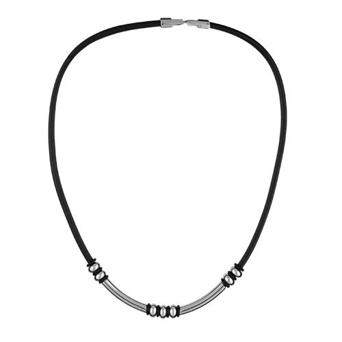 Collier Acier 316 L et Cuir Noir 45 cm