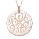 Collier Acier 316 L Rose Pendentif Rond Ajouré Granité Rondelle Céramique Blanche