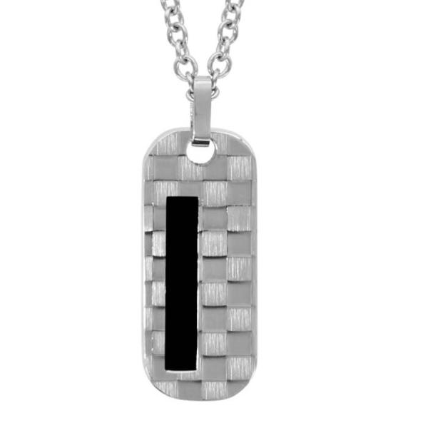 Collier Acier 316 L Pendentif Rectangulaire Bande Noire