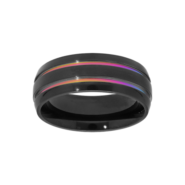 Bague Acier 316 L Noir 2 Filets Reflets