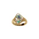 Bague Acier 316 L Doré Résine Blanche Fleur Bleu