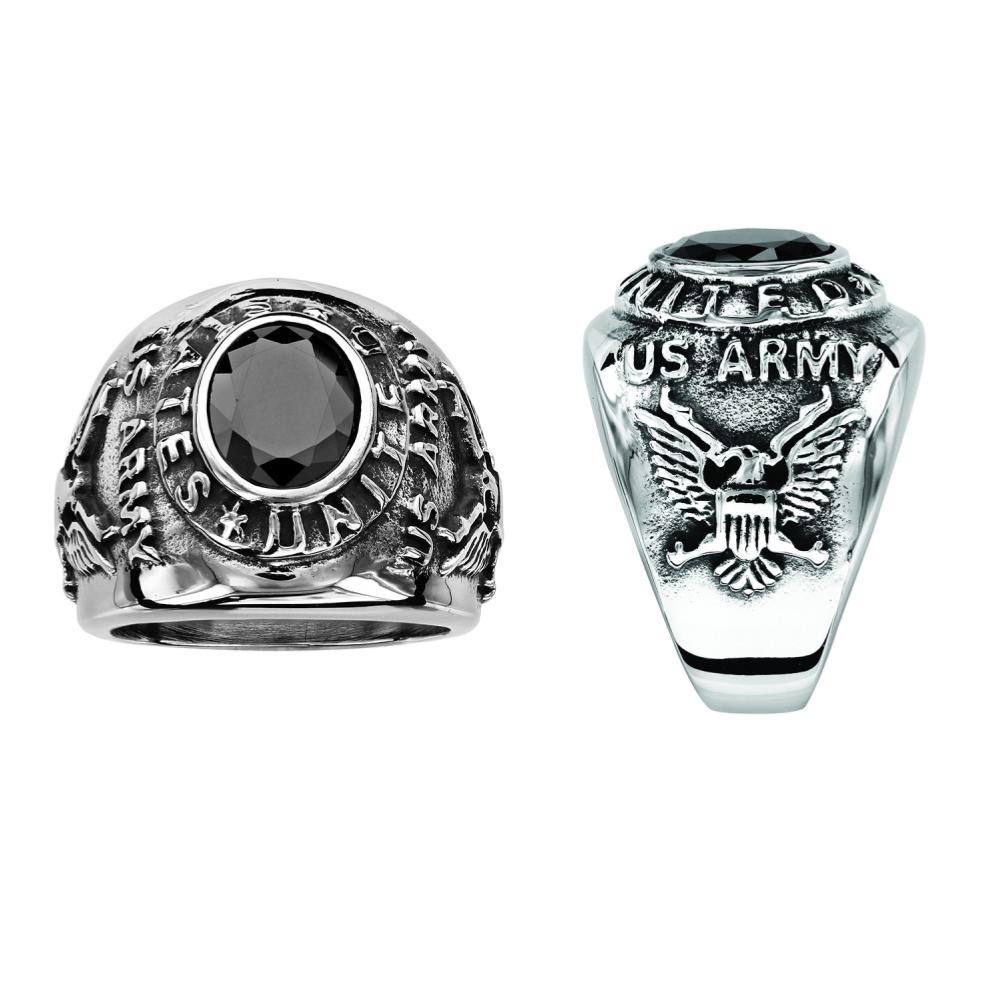 Bague Acier Homme Chevali re Universitaire Zirconium Noir US Army