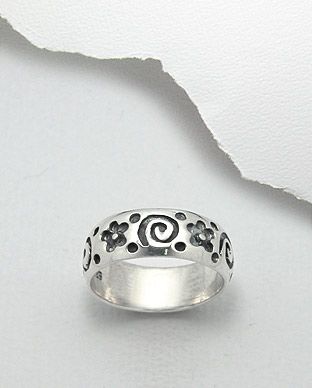 Bague Argent 925 Motif Fleur et Spirale