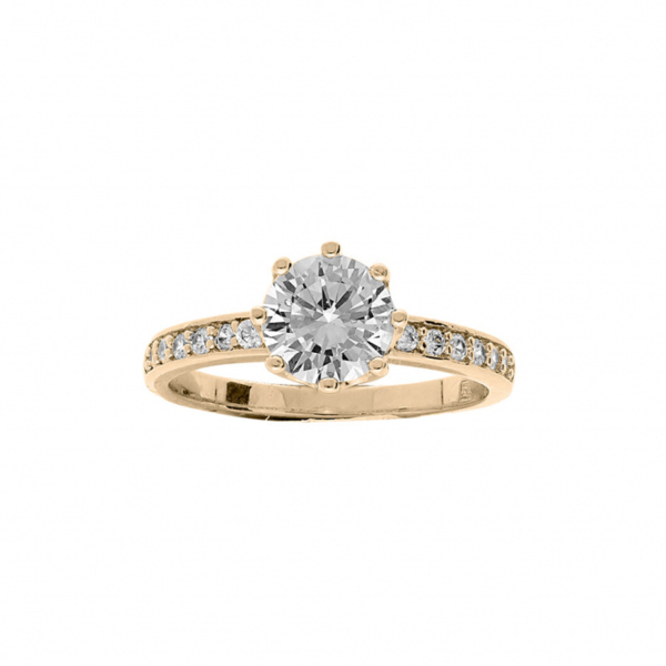 Bague Plaqué Or Solitaire Zirconium Blancs