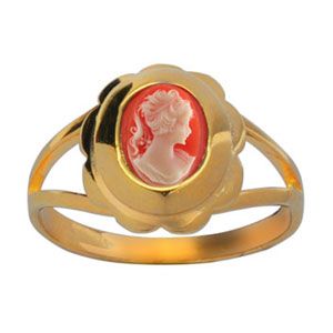 Bague Plaqué Or Camée Rose Ovale