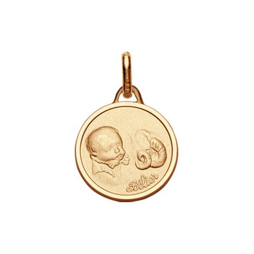 Pendentif Plaqué Or Médaille Ronde Bébé Zodiaque Bélier