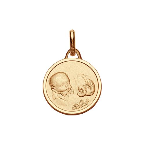 Pendentif Plaqué Or Médaille Ronde Bébé Zodiaque Bélier