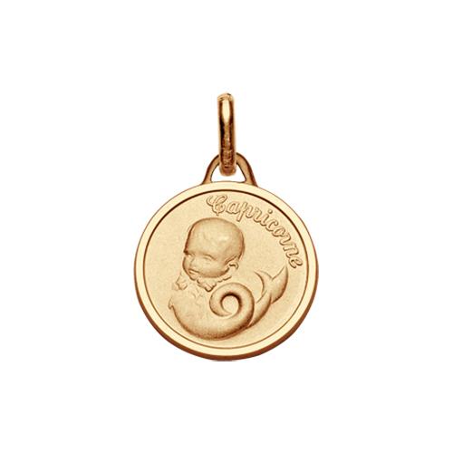 Pendentif Plaqué Or Médaille Ronde Bébé Zodiaque Capricorne