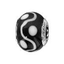 Charms Argent 925 Perle Murano Noir Vague et Point Blanc