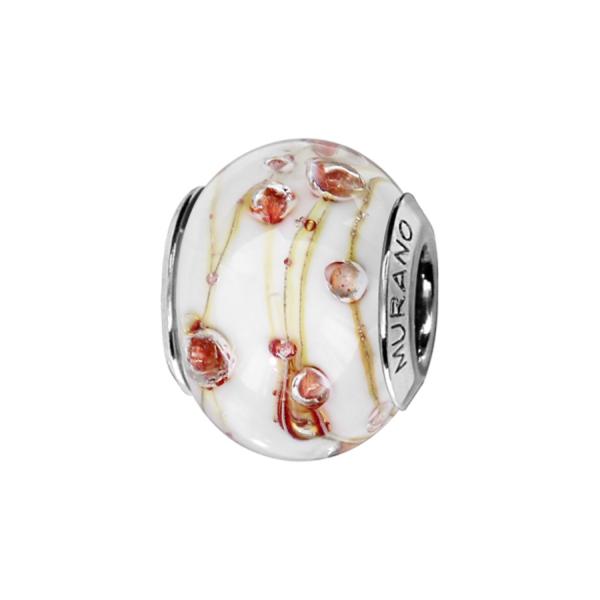 Charms Argent 925 Perle Murano Blanc et Fil