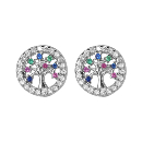 Boucles d'oreilles Argent 925 Arbre de Vie Multicolore Contour Zirconium Sertis  