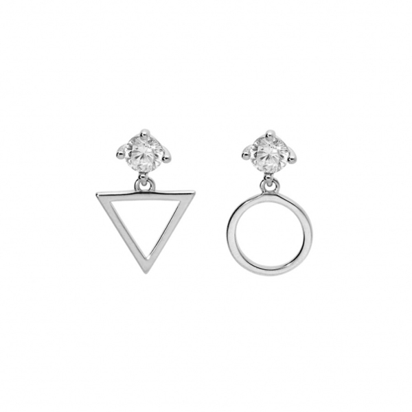 Boucles d'oreilles Argent 925 Rhodié Zirconium Triangle et Cercle Evidé